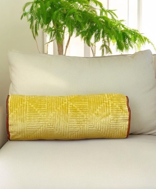 Geometric Mustard Yellow Velvet Pillow Cover