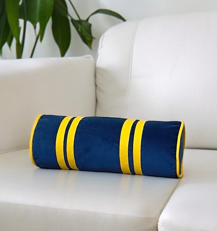 Navy Velvet Faux Leather Piping Bolster Pillow Cover