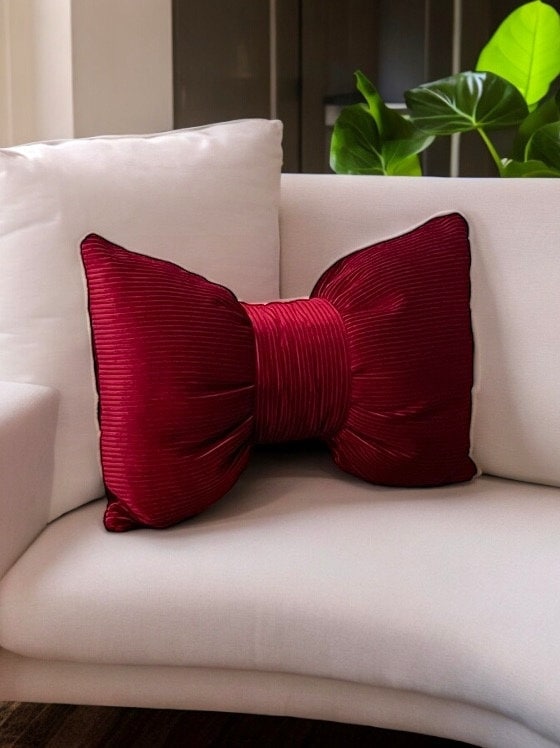 Burgundy Corduroy Bow Pillow