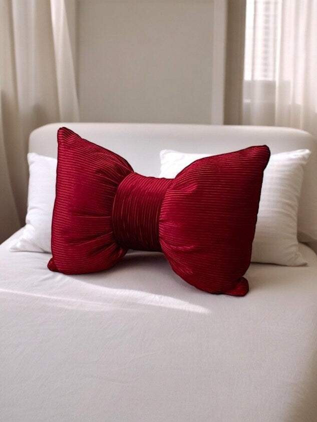 Burgundy Corduroy Bow Pillow