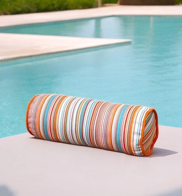 Unique Orange Striped  Outdoor Piping Bolser Pillow Cover,Birthday gift,Housewarming gift,Hand Crafted