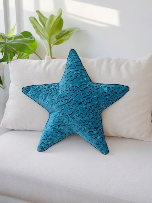 Turquoise Velvet Star Shaped Pillow