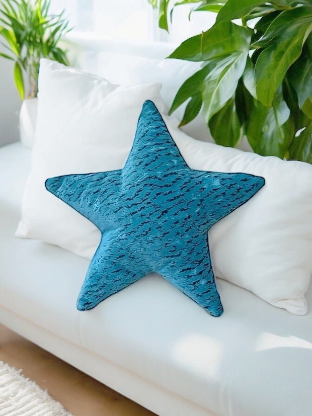 Turquoise Velvet Star Shaped Pillow