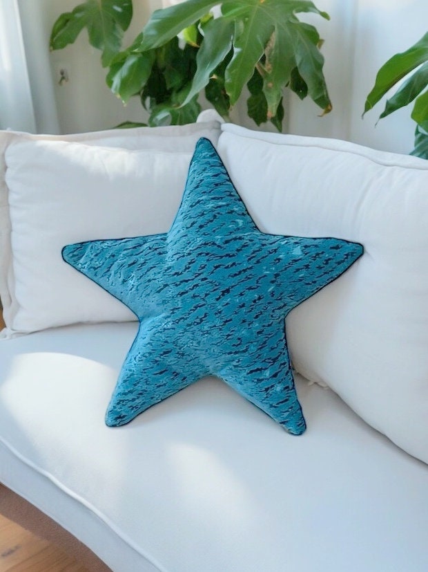 Turquoise Velvet Star Shaped Pillow