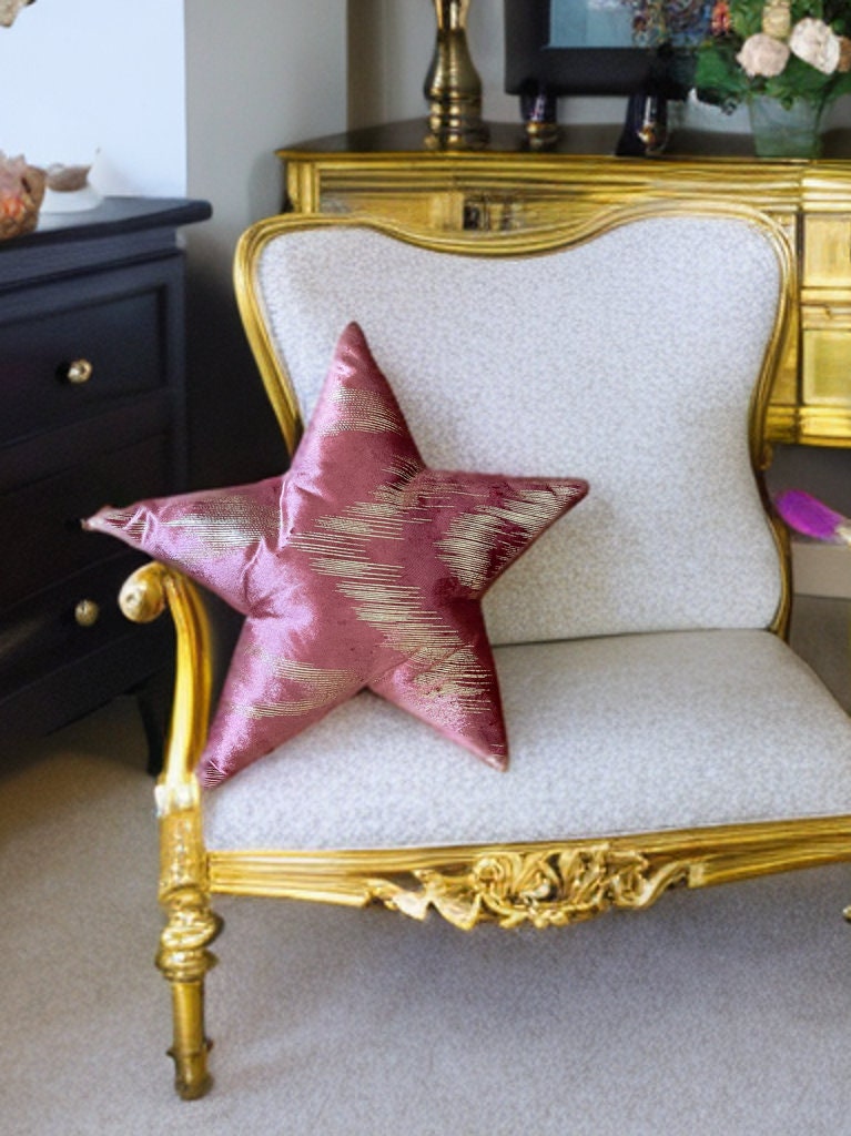 Unique Rose Pink Decorative Gold Star Pillow-Home Decor-Birthday gift-Housewarming Gift-Bedroom Decor