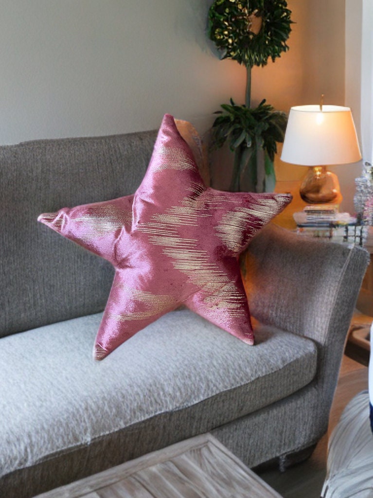 Unique Rose Pink Decorative Gold Star Pillow-Home Decor-Birthday gift-Housewarming Gift-Bedroom Decor