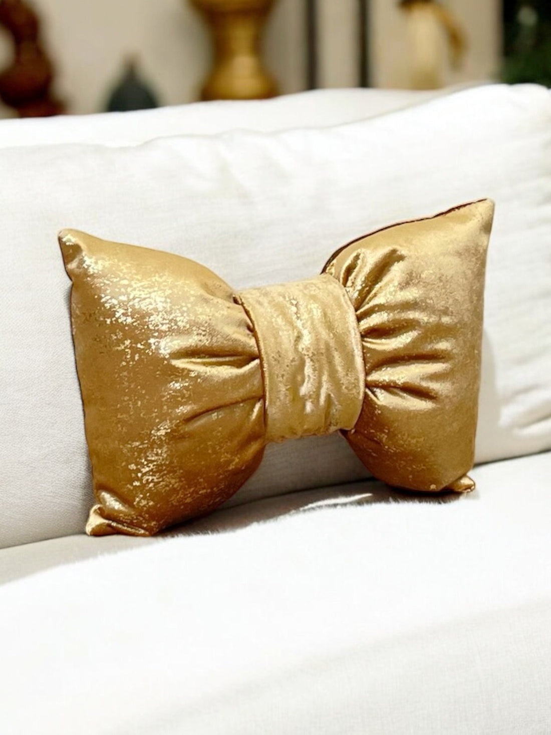 Luxurious Gold Velvet Bow Pillow