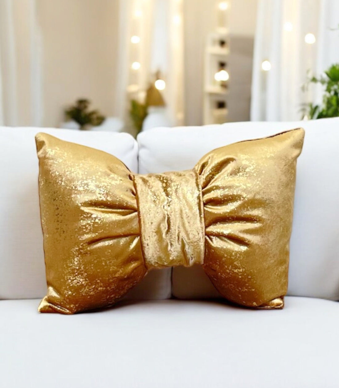 Luxurious Gold Velvet Bow Pillow