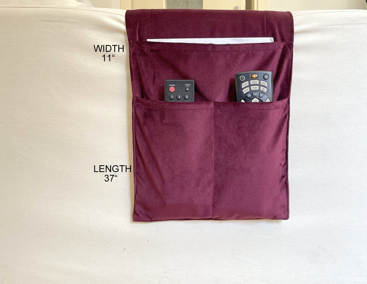 Plum Velvet Armrest Organizer,Remote Control Holder,Storage Basket,Armchair Organizer,Birthday Gift,Housewarming Gift