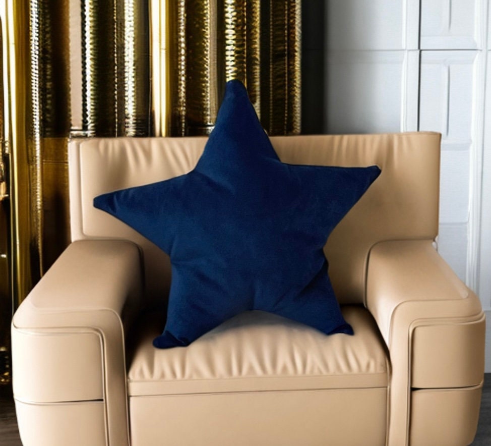 Navy Velvet Star Shaped Pillow