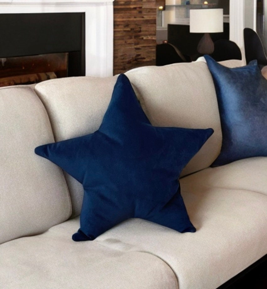 Navy Velvet Star Shaped Pillow