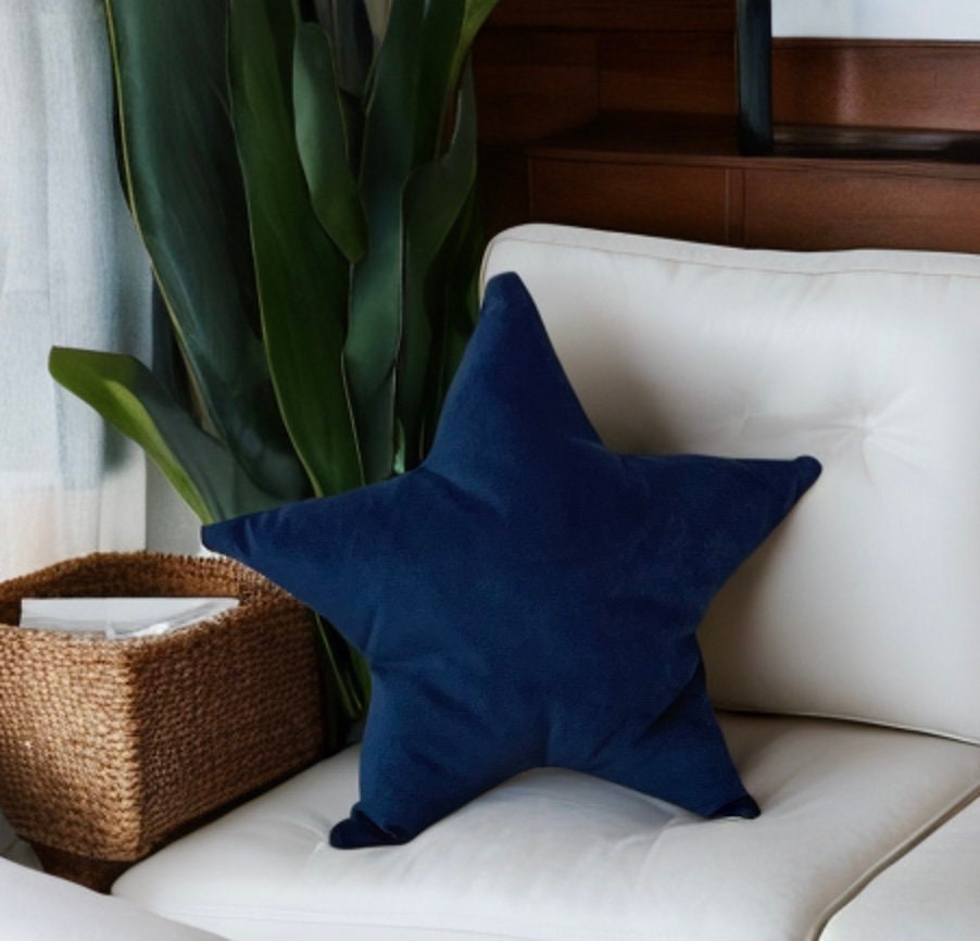 Navy Velvet Star Shaped Pillow