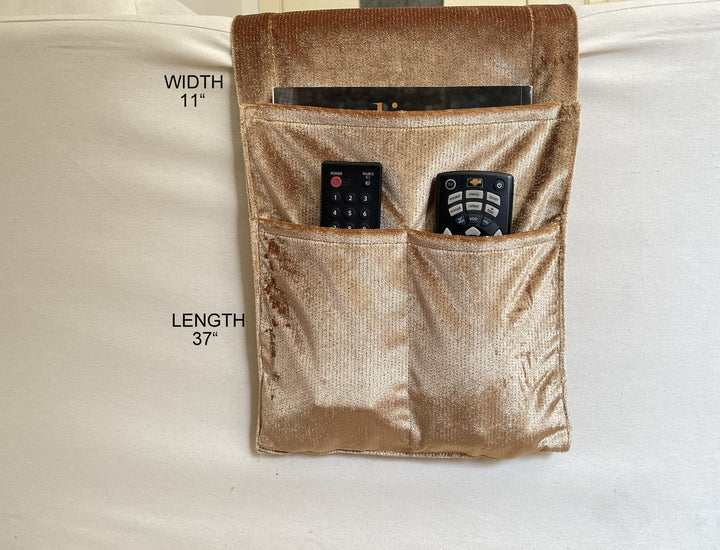 Camel Gold Detailed Velvet Armrest Organizer