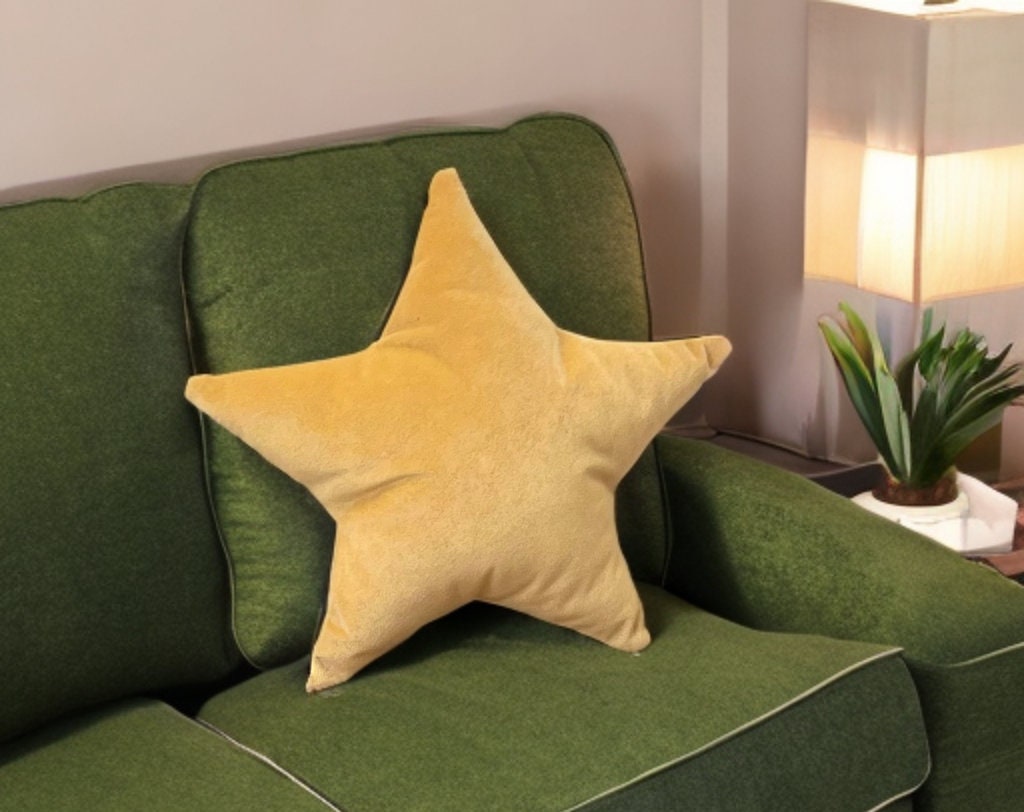 Mustard Yellow Velvet Star Shaped Pillow