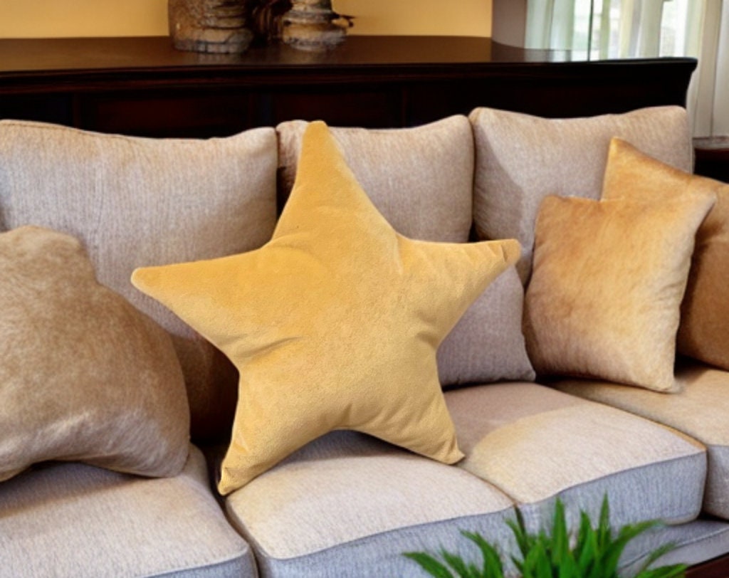 Mustard Yellow Velvet Star Shaped Pillow