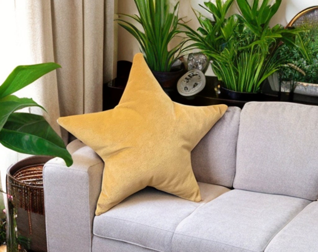 Mustard Yellow Velvet Star Shaped Pillow