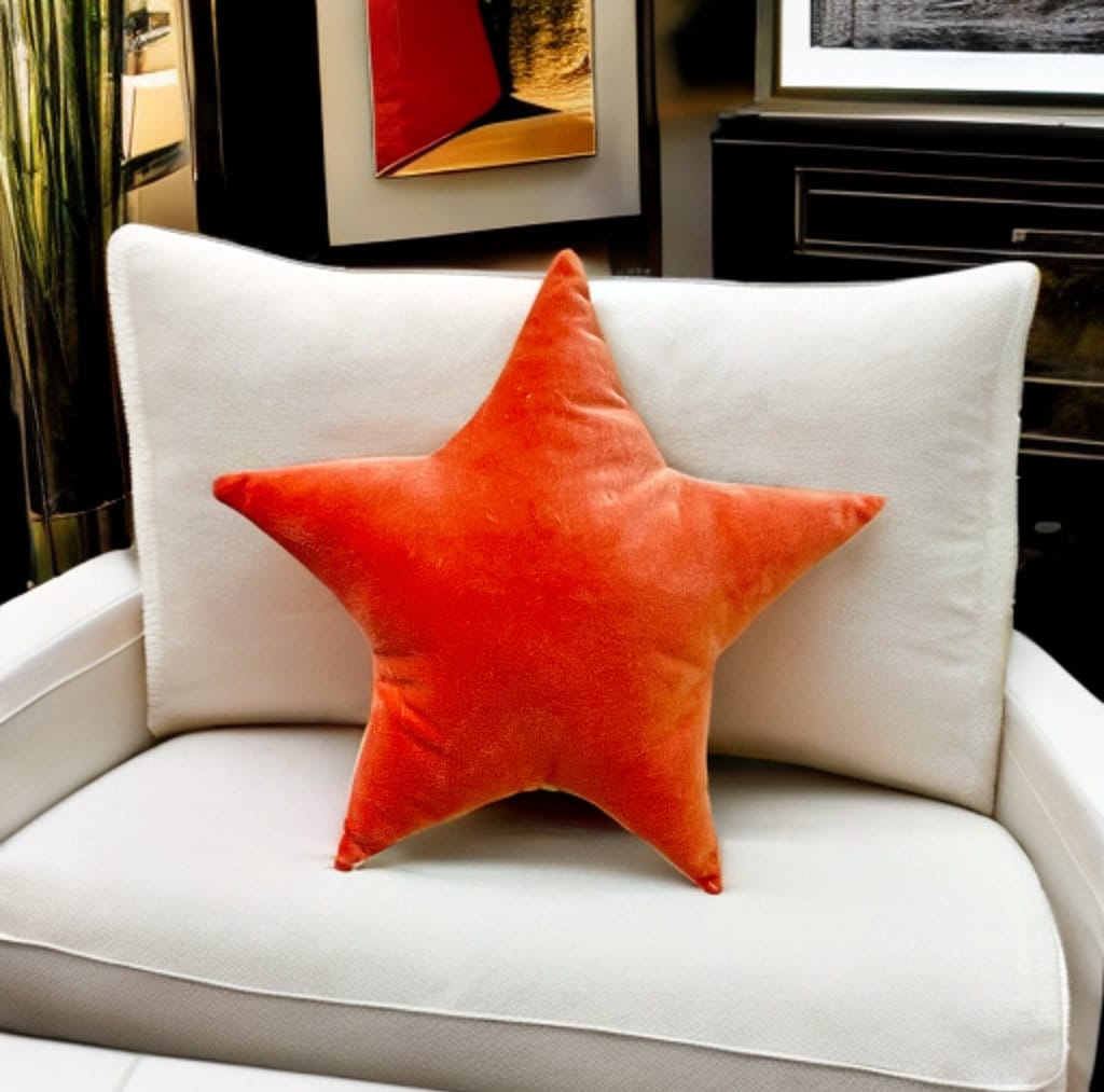 Orange Velvet Star Shaped Pillow