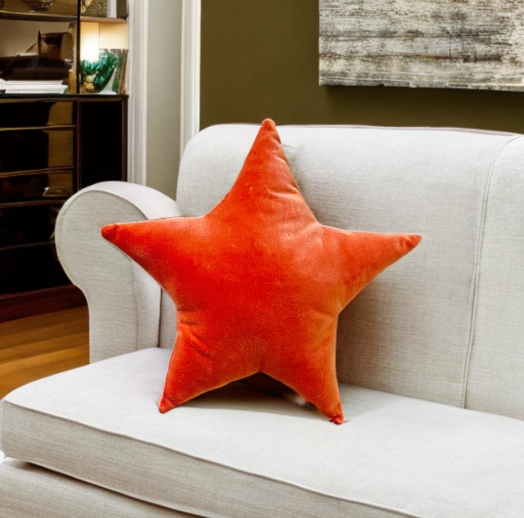 Orange Velvet Star Shaped Pillow