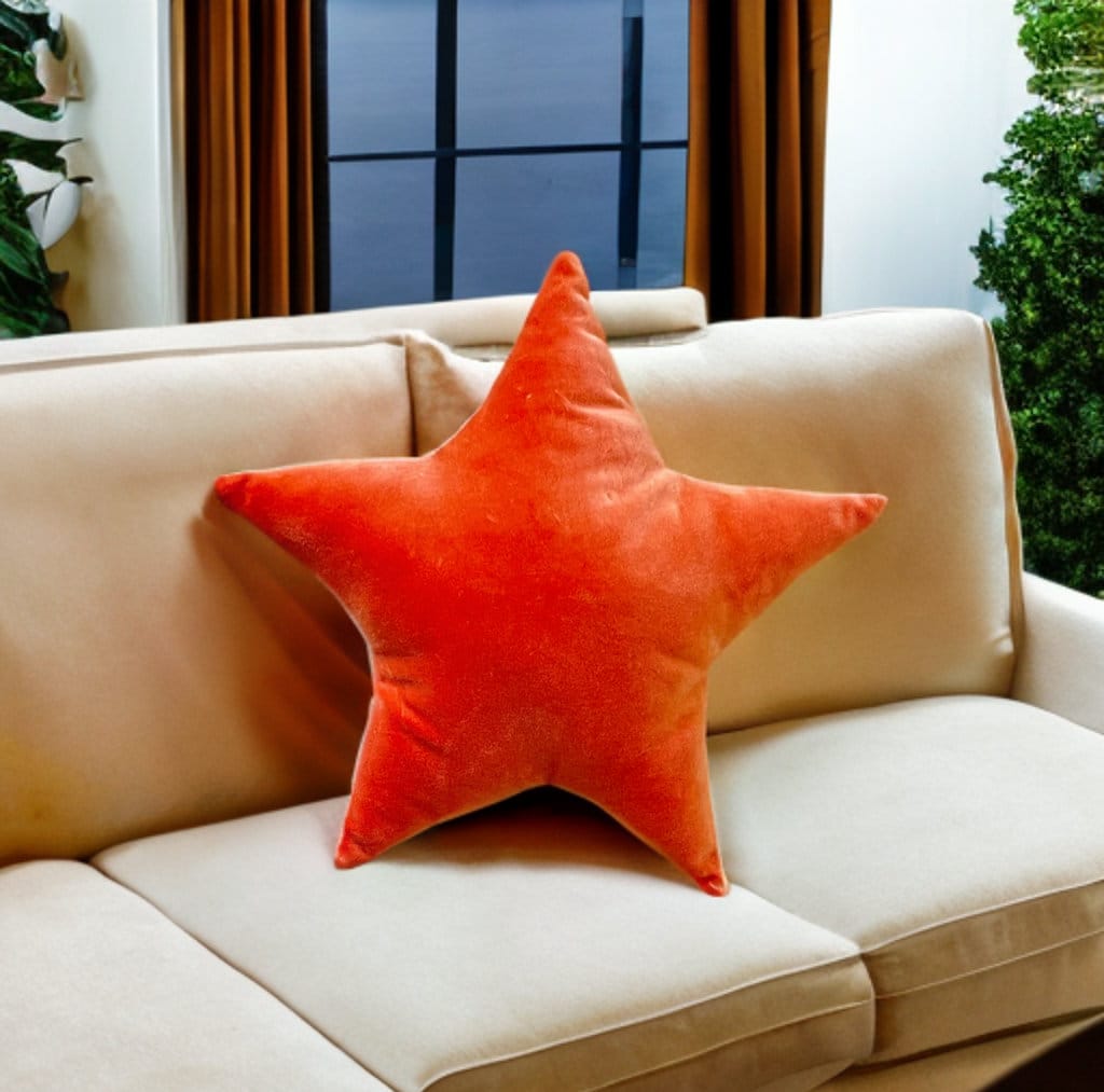 Orange Velvet Star Shaped Pillow