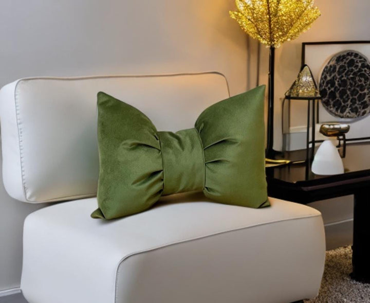 Lime Green Elegance Velvet Bow Pillow