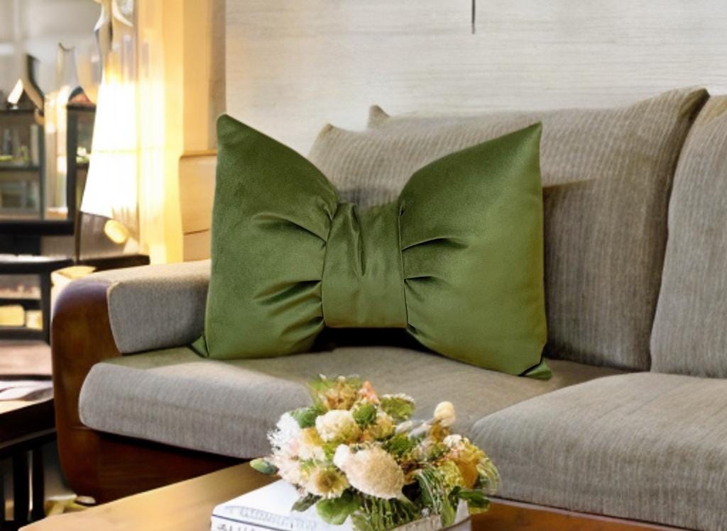 Lime Green Elegance Velvet Bow Pillow