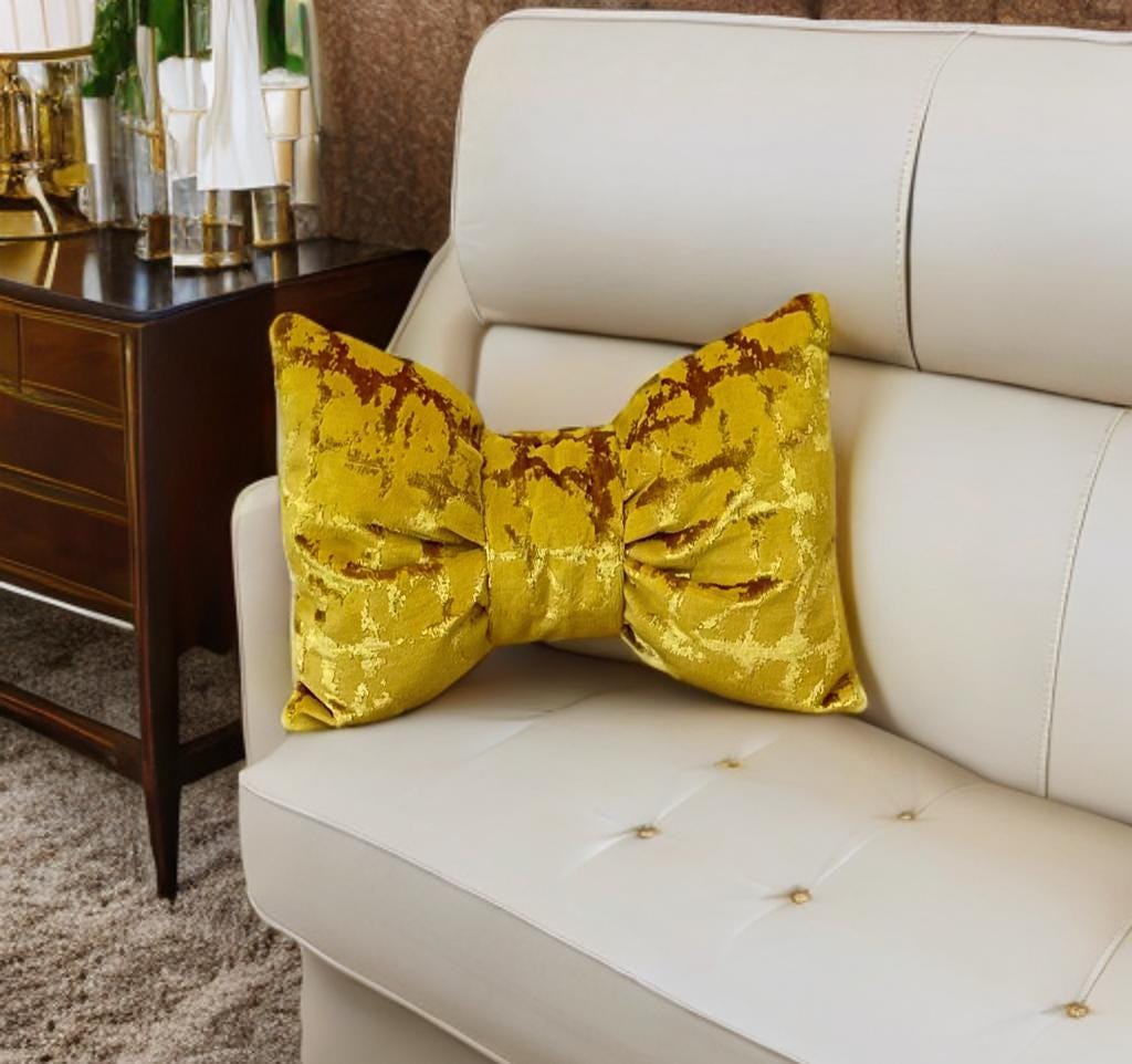 Mustard Gold Luxurious Velvet Bow Pillow