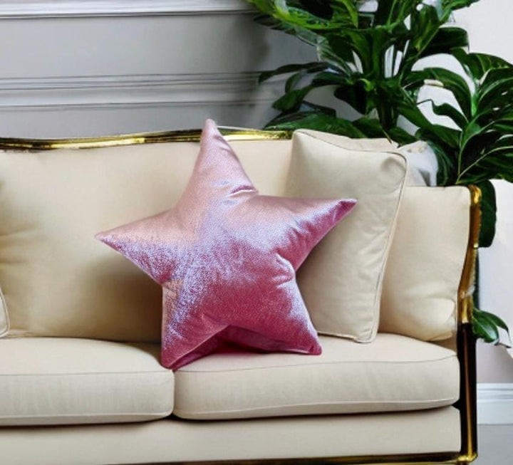 Rose Pink Velvet Star Shaped Pillow