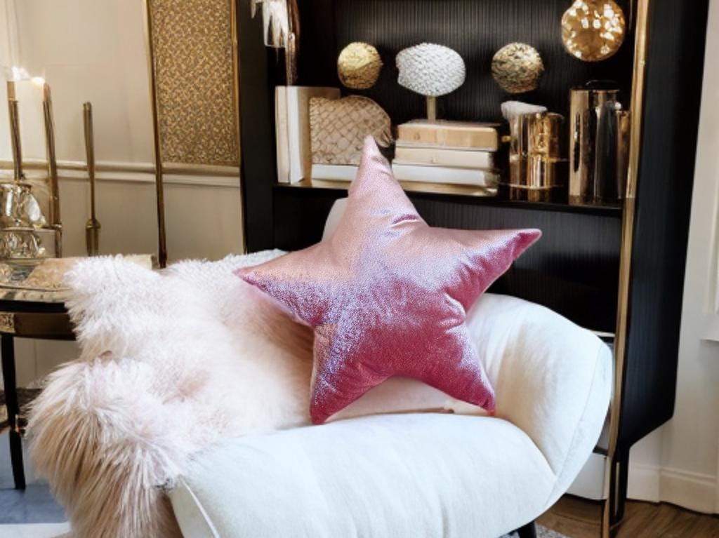 Rose Pink Velvet Star Shaped Pillow