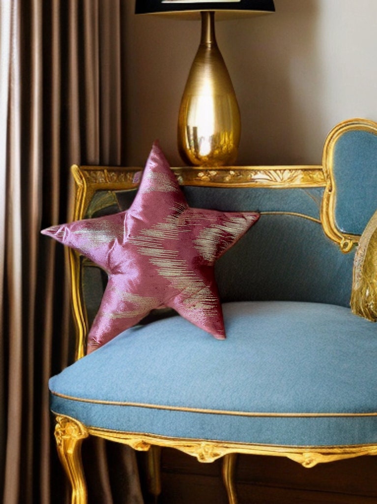 Unique Rose Pink Decorative Gold Star Pillow-Home Decor-Birthday gift-Housewarming Gift-Bedroom Decor