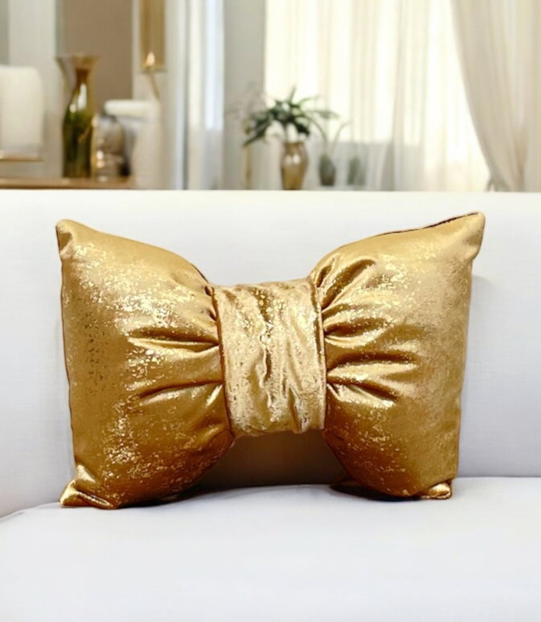 Luxurious Gold Velvet Bow Pillow