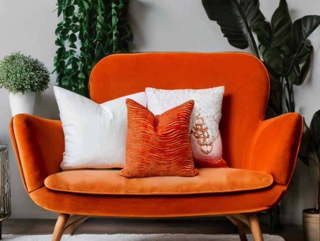 Orange Boho Stripe Velvet Pillow Cover