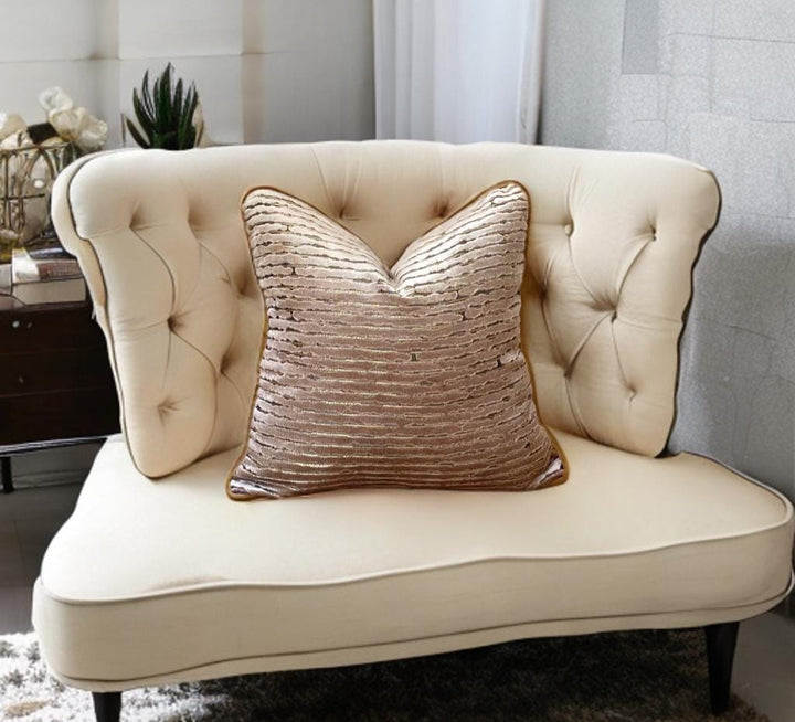 Beige Velvet Striped Pillow Cover