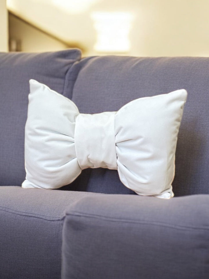 Solid White Velvet Decorative Bow Pillow - 12x18" -Birthday Gift-Home Decoration-Housewarming gift-Bow Throw Pillow