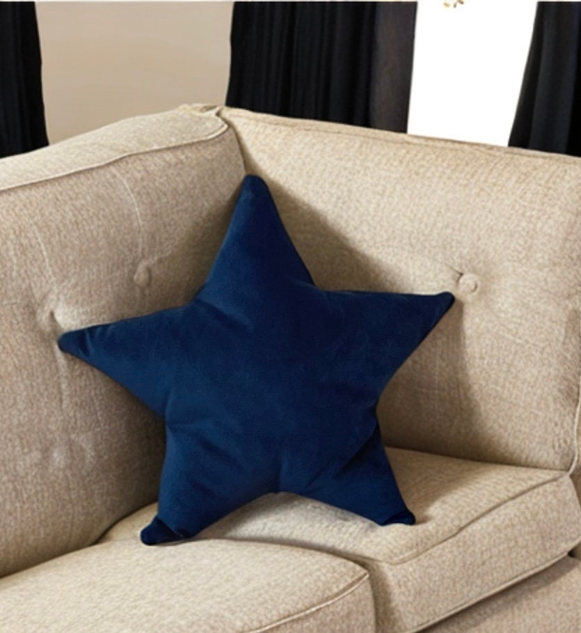 Navy Velvet Star Shaped Pillow