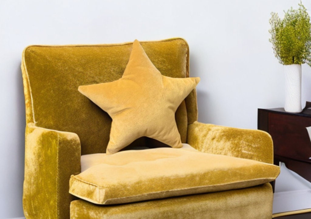 Mustard Yellow Velvet Star Shaped Pillow