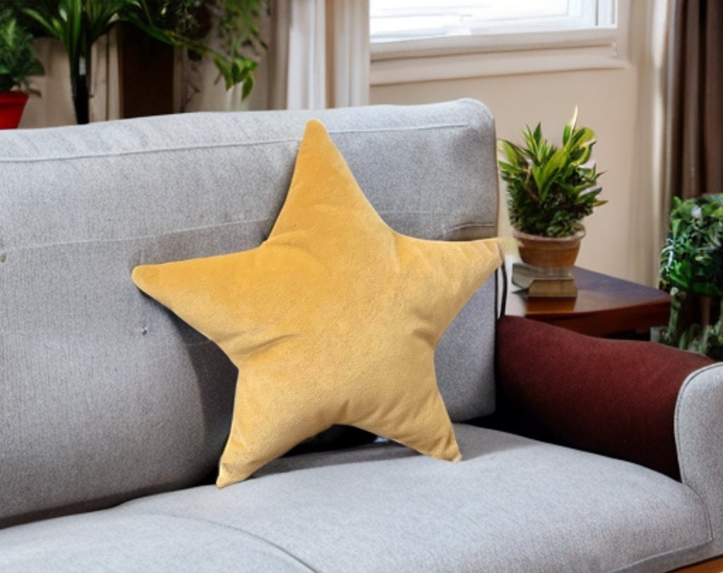 Mustard Yellow Velvet Star Shaped Pillow