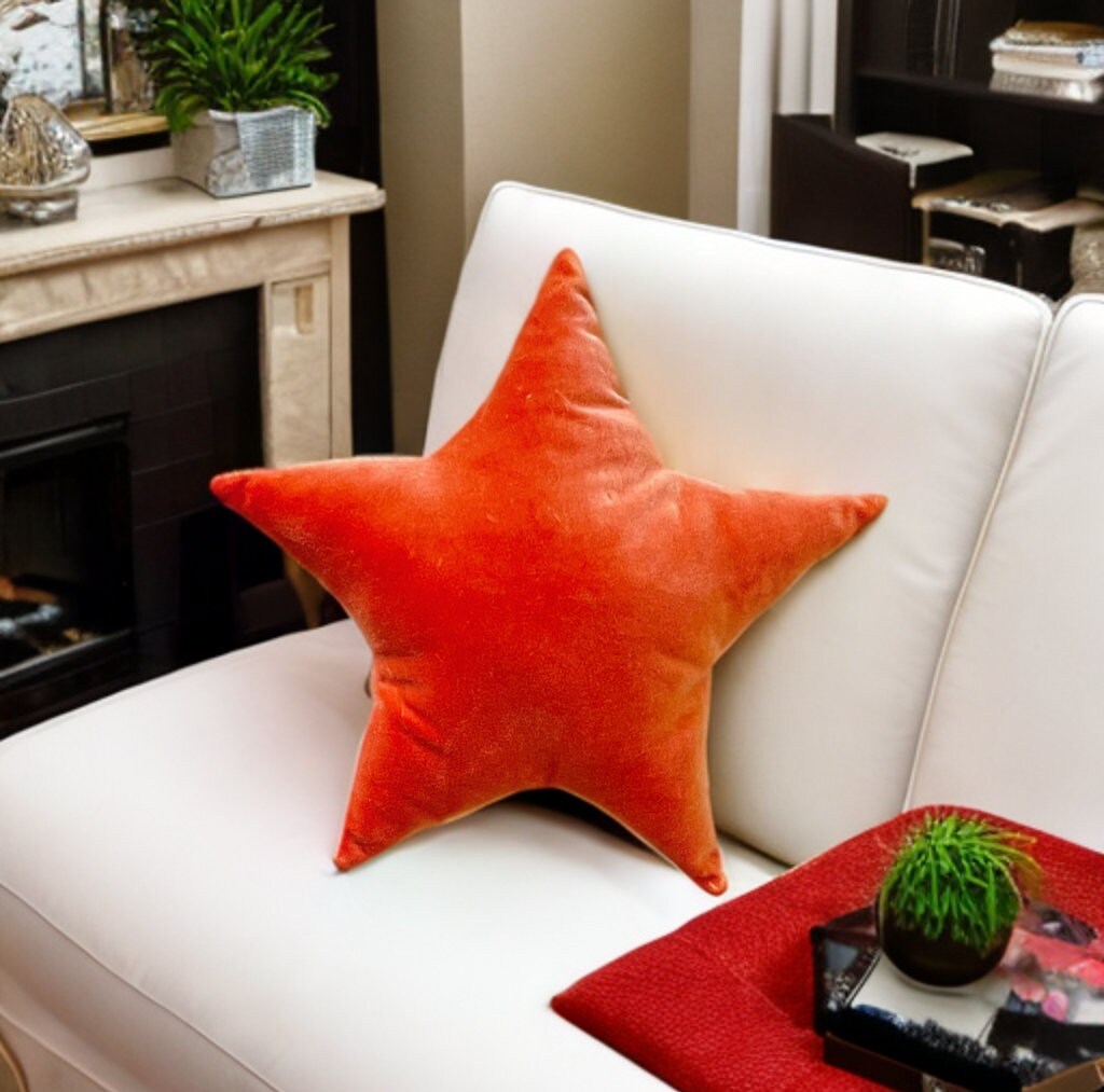 Orange Velvet Star Shaped Pillow