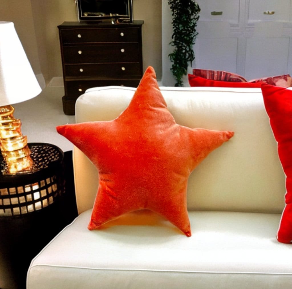 Orange Velvet Star Shaped Pillow