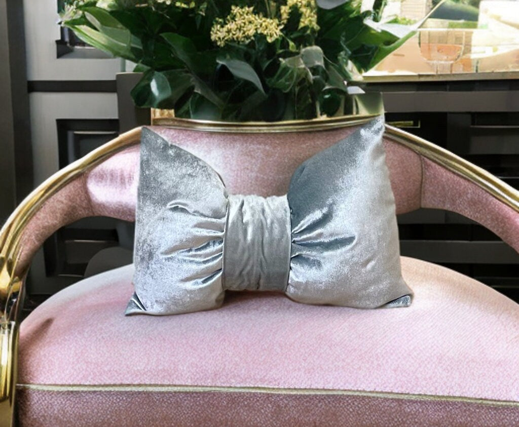 Sky Blue Unique Velvet Decorative Bow Pillow - 12x18" -Birthday Gift-Home Decoration-Housewarming gift-Bow Throw Pillow