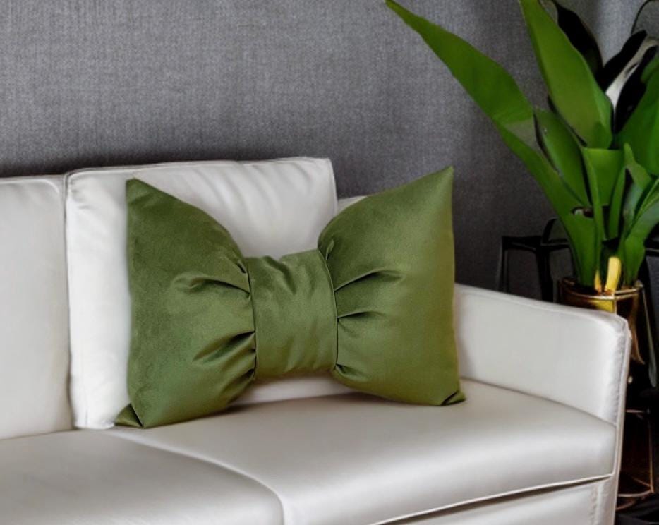 Lime Green Elegance Velvet Bow Pillow