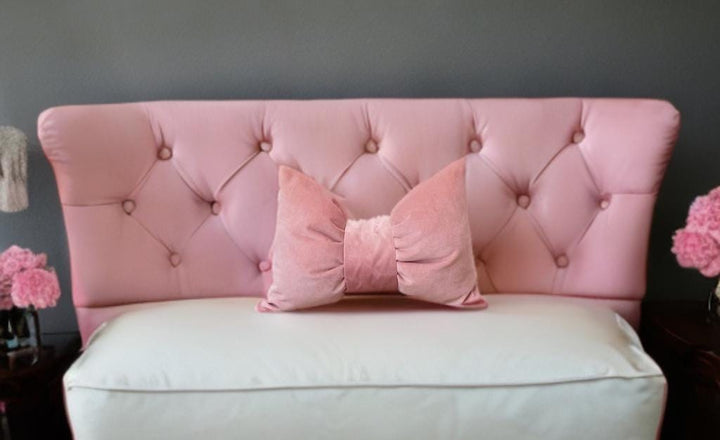 Luxurious Pale Pink Velvet Bow Pillow