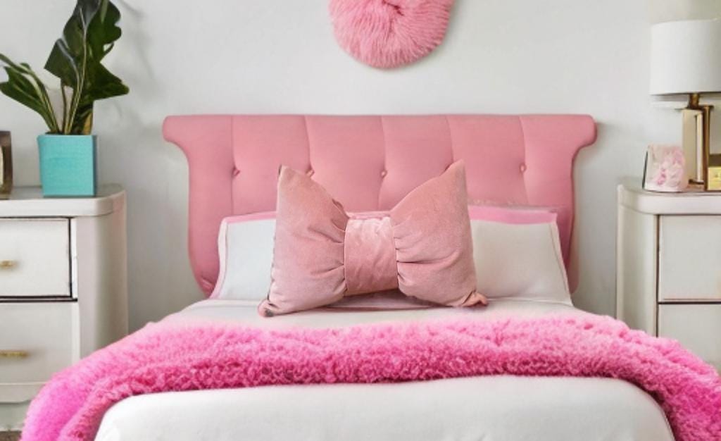 Luxurious Pale Pink Velvet Bow Pillow