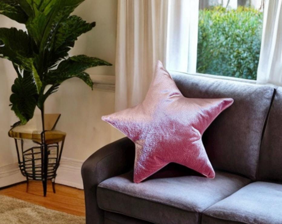 Rose Pink Velvet Star Shaped Pillow