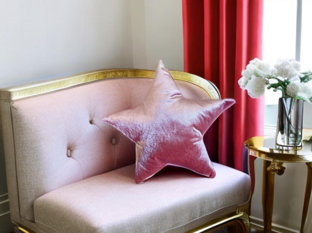 Rose Pink Velvet Star Shaped Pillow