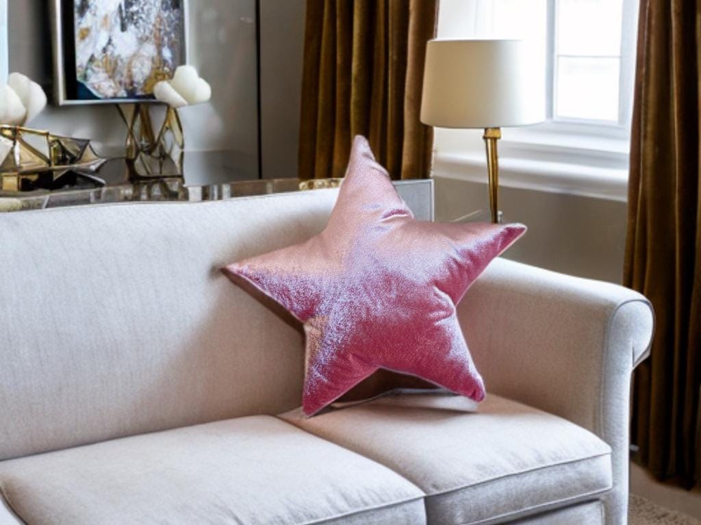 Rose Pink Velvet Star Shaped Pillow