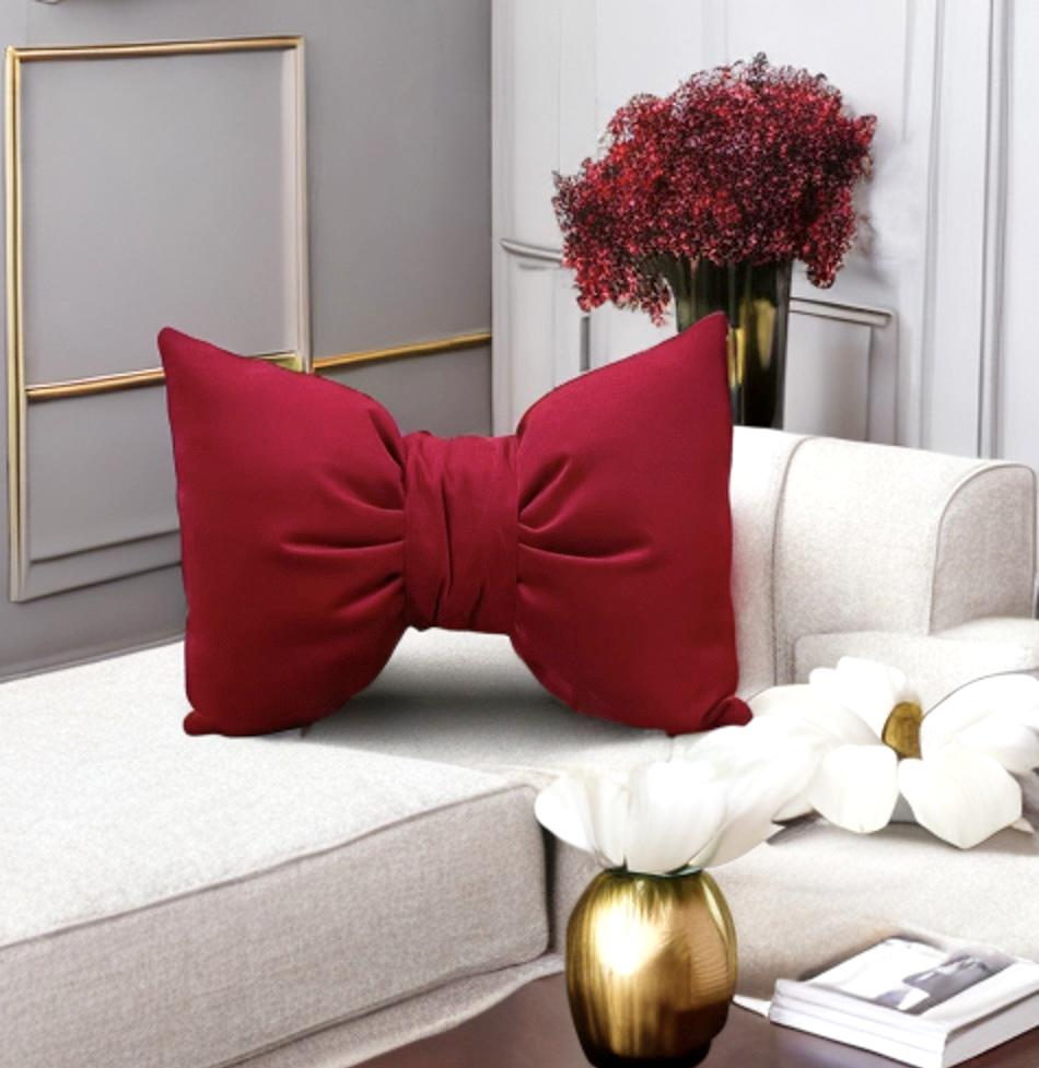 Luxurious Solid Red  Velvet Bow Pillow