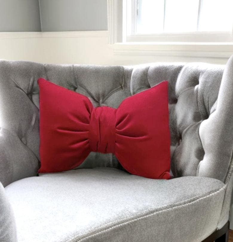 Luxurious Solid Red  Velvet Bow Pillow