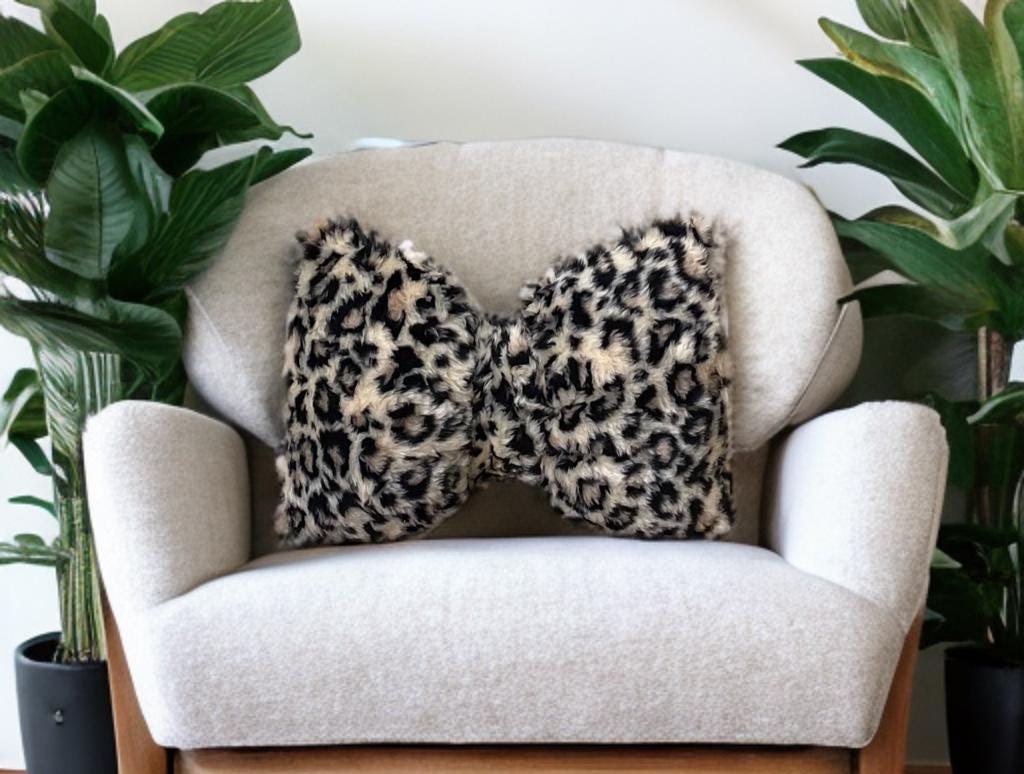 Cheetah Faux Fur Bow Pillow