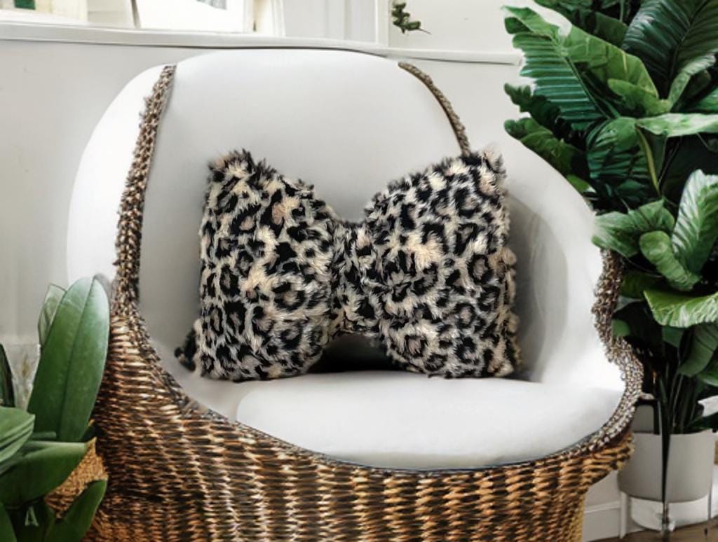 Cheetah Faux Fur Bow Pillow