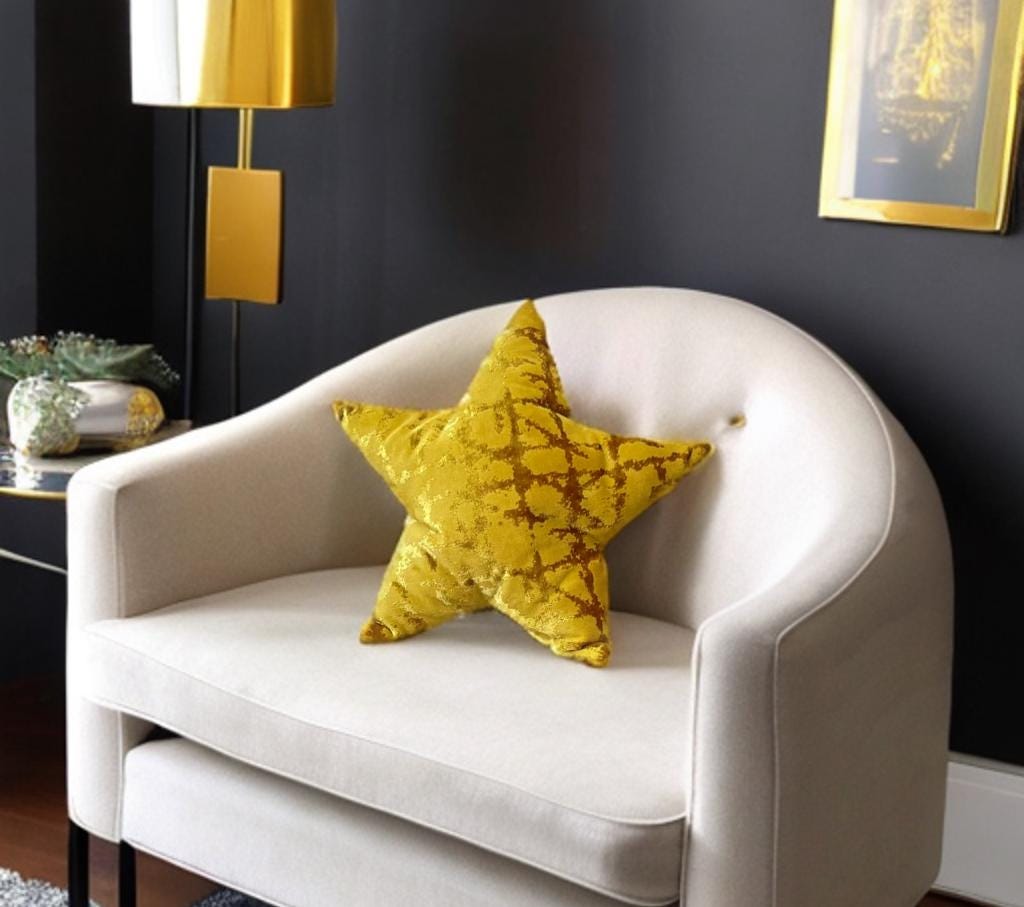 Luxurious Mustard Gold Star Pillow